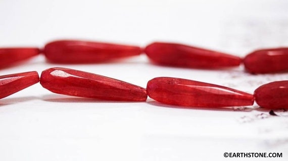 M/ Red Jade 7x30mm/ 6x16mm/ 6x12mm Faceted Teardrop Beads 15" Strand. Dyed Dark Red Nephrite Jade Gemstone Beads For Jewelry Making