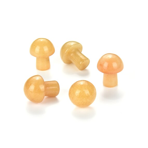 4pcs Natural Yellow Jade 20mm Hand Carved Mushroom Pendant Healing Gemstone Rock Drop Bead For Men Women Girl Necklace Charm Jewelry Making