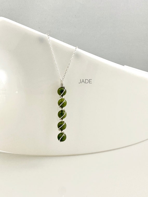Green Jade Pendant, Sterling Silver. Genuine Natural Gemstone