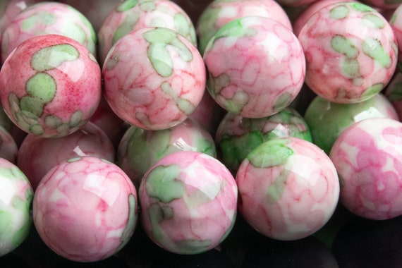 Rain Flower Jade Beads 10mm Pink And Green Round Loose Beads (106353)