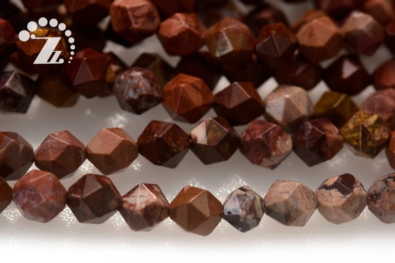 Red Porcelain Jasper Faceted Nugget Star Cut Beads, Diamond Cut Bead, Nugget Beads, Natural, Gemstone, 8mm, 15" Full Strand