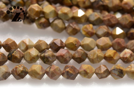 Venus Jasper Faceted Nugget Star Cut Beads, Diamond Cut Bead, Nugget Beads, Natural, Gemstone, 8mm 10mm, 15" Full Strand