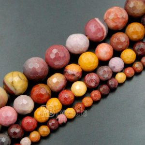 Shop Jasper Faceted Beads! Natural faceted Moukaite Jasper Red Yellow beads, 4mm 6mm 8mm 10mm jewelry Gemstone Beads, Gem Round Natural Beads, 15''5 | Natural genuine faceted Jasper beads for beading and jewelry making.  #jewelry #beads #beadedjewelry #diyjewelry #jewelrymaking #beadstore #beading #affiliate #ad