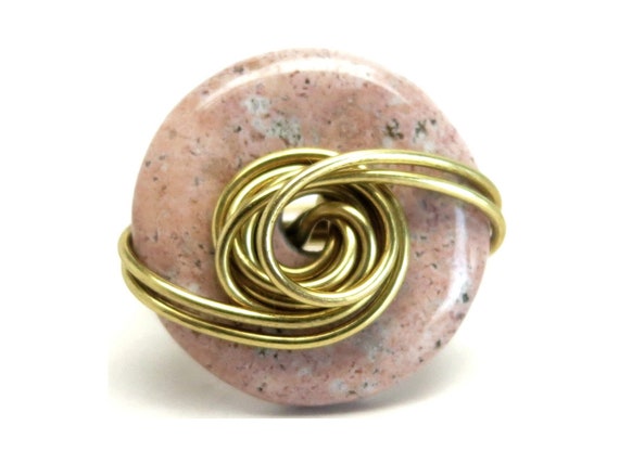 Pink Jasper Ring Gentle Touch Energy Gem Gold Wire Wrap