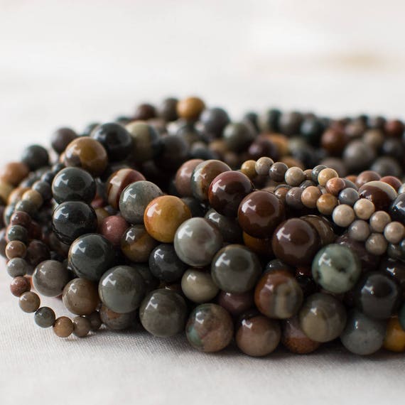 Polychrome Jasper Round Beads - 4mm, 6mm, 8mm, 10mm Sizes - 14" Strand - Natural Gemstone Beads For Jewellery Making | Crystal Beads