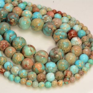 Shop Jasper Beads! Turquoise Sea Sediment Imperial Jasper Gemstone  Blue Round 4mm 6mm 8mm 10mm Loose Beads (A270) | Natural genuine beads Jasper beads for beading and jewelry making.  #jewelry #beads #beadedjewelry #diyjewelry #jewelrymaking #beadstore #beading #affiliate #ad