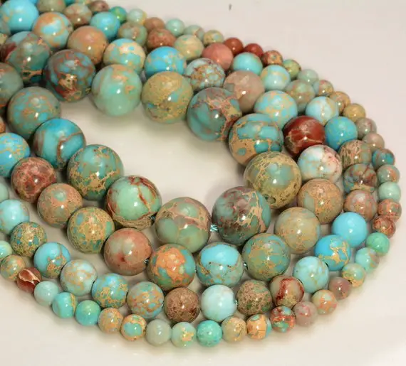 Turquoise Sea Sediment Imperial Jasper Gemstone  Blue Round 4mm 6mm 8mm 10mm Loose Beads (a270)