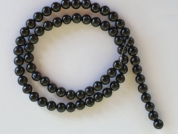 Natural Jet Lignite 6mm Round Beads - 16 Inch/40cm Strand. Shiny, Smooth Black Designer Quality Beads.