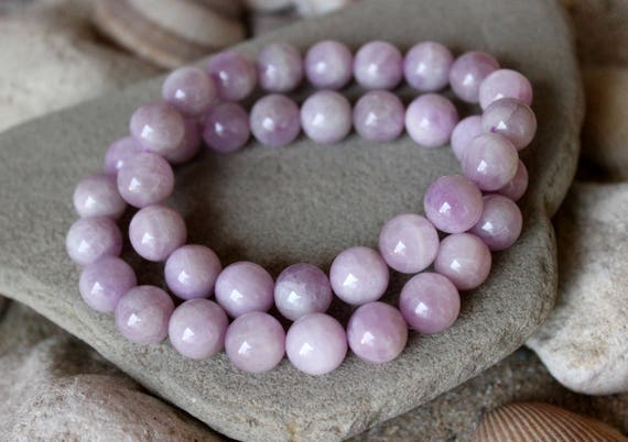 10mm Genuine Kunzite Bracelet, Lavender Kunzite Jewelry, Lilac Gemstone Bead Bracelet, Birthstone Energy Chakra Healing Balancing Bracelet