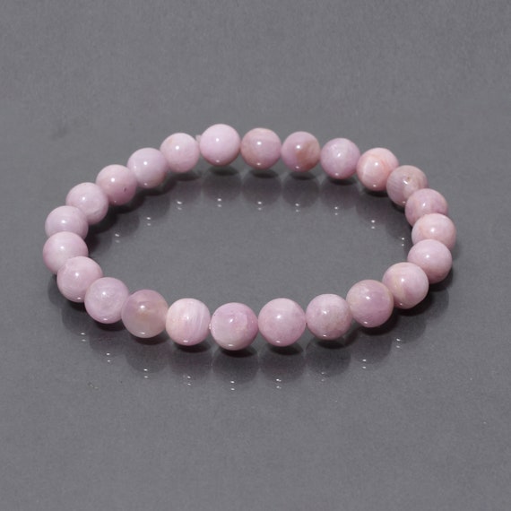 Natural Pink Kunzite Stretch Bracelet, 9mm Kunzite Smooth Round Bead Bracelet, Gemstone Bead Bracelet, Stretchable Bracelet, Gift