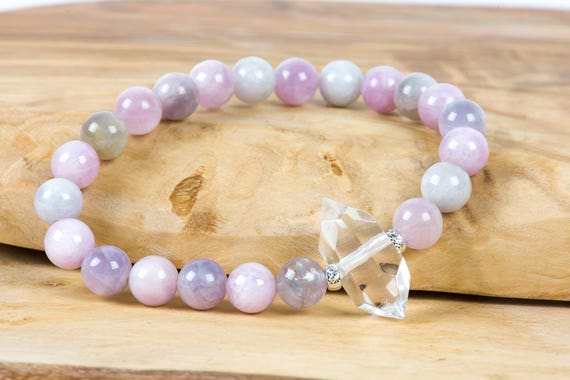 Kunzite Bracelet, Pink And Green Kunzite Natural Gemstone Bracelet, 9mm Kunzite, Women's Fashion, Handmade Gemstone Jewelry