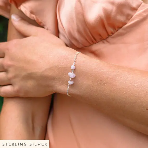Kunzite Pink/purple Gemstone 3 Bead Rosary Bracelet - Real Crystal Bracelet Gift For Women - Dainty Bracelet Handmade With Natural Minerals