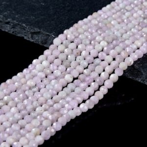 Shop Kunzite Faceted Beads! Natural Kunzite Gemstone Grade AA Micro Faceted Round 3MM 4MM 5MM Loose Beads 15 inch Full Strand (P54) | Natural genuine faceted Kunzite beads for beading and jewelry making.  #jewelry #beads #beadedjewelry #diyjewelry #jewelrymaking #beadstore #beading #affiliate #ad