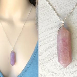 Shop Kunzite Necklaces! Double Point Crystal Necklace Silver or Gold, Raw Kunzite Necklace, Kunzite Jewelry, Medium Purple Kunzite Gemstone Necklace Gift for Moms | Natural genuine Kunzite necklaces. Buy crystal jewelry, handmade handcrafted artisan jewelry for women.  Unique handmade gift ideas. #jewelry #beadednecklaces #beadedjewelry #gift #shopping #handmadejewelry #fashion #style #product #necklaces #affiliate #ad