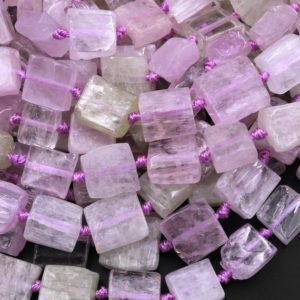 Shop Kunzite Bead Shapes! AA Natural Lilac Pink Green Kunzite Square Cushion Beads Hand Cut Flat Slice Gemstone 15.5" Strand | Natural genuine other-shape Kunzite beads for beading and jewelry making.  #jewelry #beads #beadedjewelry #diyjewelry #jewelrymaking #beadstore #beading #affiliate #ad