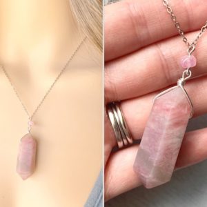 Shop Kunzite Pendants! Purple Gemstone Necklace for Her, Kunzite Necklace, Sterling SIlver or 14k Gold Chain Raw Crystal Healing Necklace, Stone Pendant Necklace | Natural genuine Kunzite pendants. Buy crystal jewelry, handmade handcrafted artisan jewelry for women.  Unique handmade gift ideas. #jewelry #beadedpendants #beadedjewelry #gift #shopping #handmadejewelry #fashion #style #product #pendants #affiliate #ad