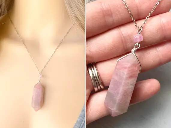 Purple Gemstone Necklace Silver Or Gold Kunzite Necklace, Raw Crystal Healing Necklace, Stone Pendant Necklace, Valentines Day Gift For Wife