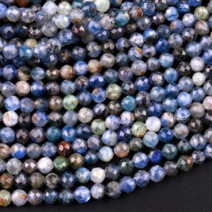 Shop Kyanite Faceted Beads! Natural Multicolor Blue Green Kyanite Faceted 4mm Round Beads 15.5" Strand | Natural genuine faceted Kyanite beads for beading and jewelry making.  #jewelry #beads #beadedjewelry #diyjewelry #jewelrymaking #beadstore #beading #affiliate #ad