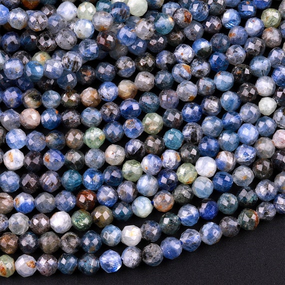 Natural Multicolor Golden Blue Green Kyanite Faceted 4mm Round Beads 15.5" Strand