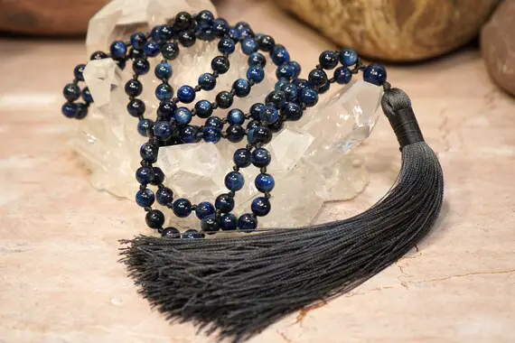 Kyanite Mala Beads • Hand-knotted Mala • Kyanite Mala Necklace • 6mm • Mala Women • Kyanite Mala With Tassel  • Dark Blue Mala •  2927