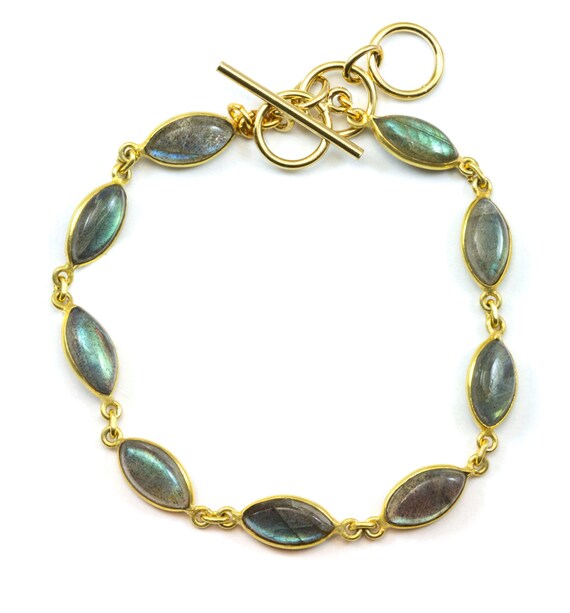 Labradorite Bracelet Smooth Blue Flash Labradorite 7 To 8 Inch Adjustable Bezel Set Marquise Shape Cabochons Aaa Quality Toggle Clasp