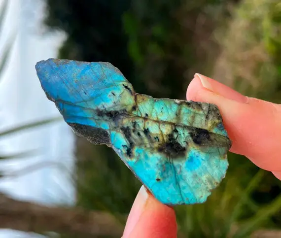 Natural Labradorite Slice, Unique Magic Collectable Crystal Specimen, Unique Blue Green Copper Shine, Rare Stone Pieces, Home Decor Modern