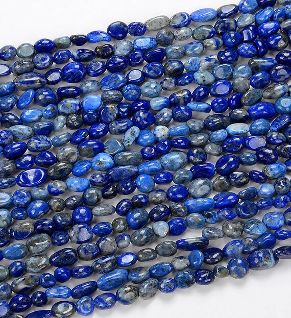 6-8mm Natural Lapis Lazuli Gemstone Pebble Nugget Loose Beads (d183)