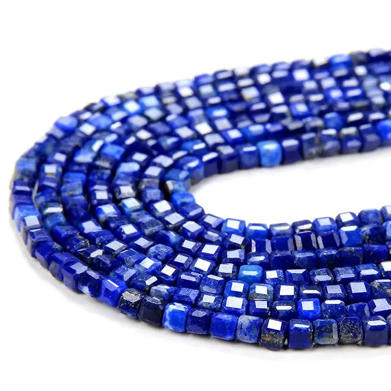 2mm Natural Lapis Lazuli Gemstone Grade Aaa Micro Faceted Diamond Cut Cube Loose Beads (p42)