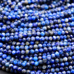 Shop Lapis Lazuli Faceted Beads! Micro Faceted Natural Blue Lapis 2mm 3mm 4mm Round Beads 15.5" Strand | Natural genuine faceted Lapis Lazuli beads for beading and jewelry making.  #jewelry #beads #beadedjewelry #diyjewelry #jewelrymaking #beadstore #beading #affiliate #ad