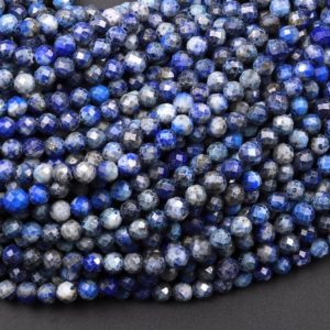 Shop Lapis Lazuli Faceted Beads! Faceted Natural Denim Blue Lapis Lazuli 4mm Round Beads Diamond Cut Gemstone 15.5" Strand | Natural genuine faceted Lapis Lazuli beads for beading and jewelry making.  #jewelry #beads #beadedjewelry #diyjewelry #jewelrymaking #beadstore #beading #affiliate #ad