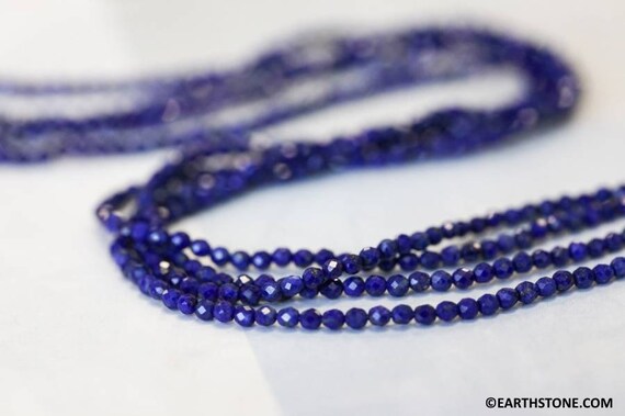 Xs/ Natural Lapis 2mm/ 3mm Faceted Round Beads 15.5" Strand Genuine Lapis Deep Blue Gemstone Beads For Jewelry Making