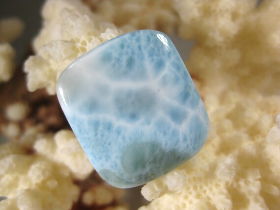 On Sale: Rounded Square Larimar Cabochon With Flecks Of Copper!