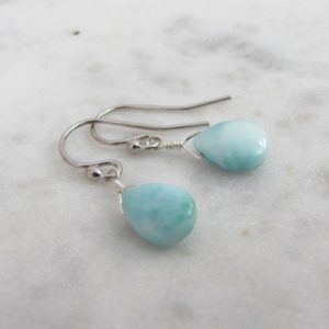 Shop Larimar Earrings! Larimar Earrings, Blue Teardrop Earrings in Sterling Silver and Gold Filled, Jewelry Gift for Her | Natural genuine Larimar earrings. Buy crystal jewelry, handmade handcrafted artisan jewelry for women.  Unique handmade gift ideas. #jewelry #beadedearrings #beadedjewelry #gift #shopping #handmadejewelry #fashion #style #product #earrings #affiliate #ad