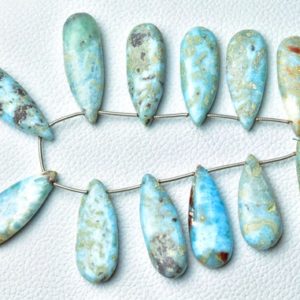 Shop Larimar Bead Shapes! 7.5 Inch Strand Natural Larimar Pear Beads 9x32mm to 13x33mm Smooth Long Pear Briolettes Superb Larimar Stone Smooth Gemstone Beads No3069 | Natural genuine other-shape Larimar beads for beading and jewelry making.  #jewelry #beads #beadedjewelry #diyjewelry #jewelrymaking #beadstore #beading #affiliate #ad