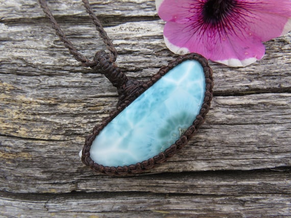 Larimar Macrame Necklace Jewelry Gifts For Women Larimar Healing Gemstone Necklace Macrame Gemstone Necklace Larimar Healing Properties