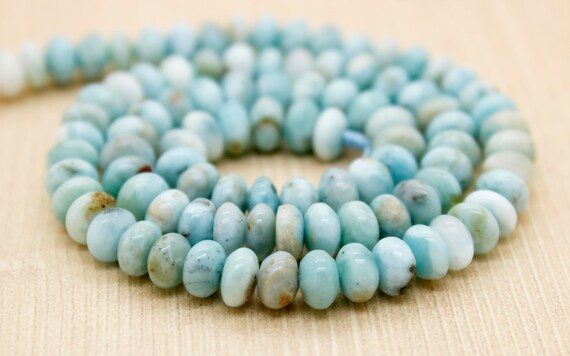 Genuine Larimar Beads, Natural High Quality Grade Aaa Blue Larimar Smooth Polished Rondelle Gemstone Beads - Pg71