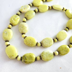 Shop Serpentine Necklaces! Lemon-lime "jade" serpentine necklace | Natural neon green oval gemstones | 24" long statement jewelry | | Natural genuine Serpentine necklaces. Buy crystal jewelry, handmade handcrafted artisan jewelry for women.  Unique handmade gift ideas. #jewelry #beadednecklaces #beadedjewelry #gift #shopping #handmadejewelry #fashion #style #product #necklaces #affiliate #ad