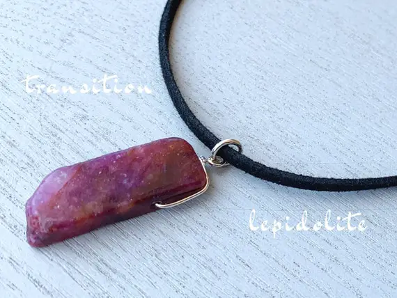 Lepidolite Necklace, Lepidolite Pendant, Genuine Lepidolite, Black Cord Stone Necklace, Gemstone Point, Healing Gemstone, Lepidolite Jewelry