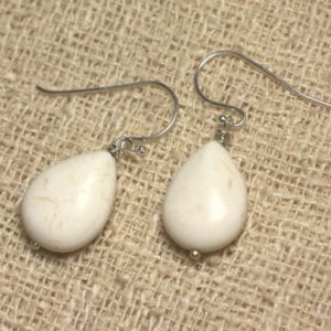 Boucles oreilles Argent 925 et Magnésite Gouttes 18mm | Natural genuine Magnesite earrings. Buy crystal jewelry, handmade handcrafted artisan jewelry for women.  Unique handmade gift ideas. #jewelry #beadedearrings #beadedjewelry #gift #shopping #handmadejewelry #fashion #style #product #earrings #affiliate #ad