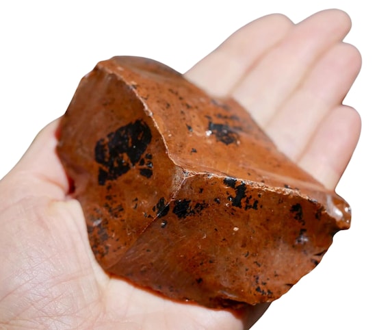 Xl Raw Mahogany Obsidian Stone 3.7 Inches, Rough Brown And Black Obsidian Unpolished Natural Red Volcanic Glass Rock