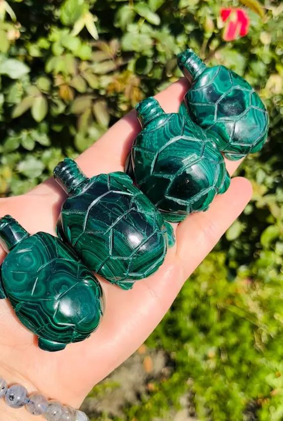 Malachite Turtle Carving Natural Raw Polished Carved Minerals Crystals ~ Stone Carved Decor Display Crystal