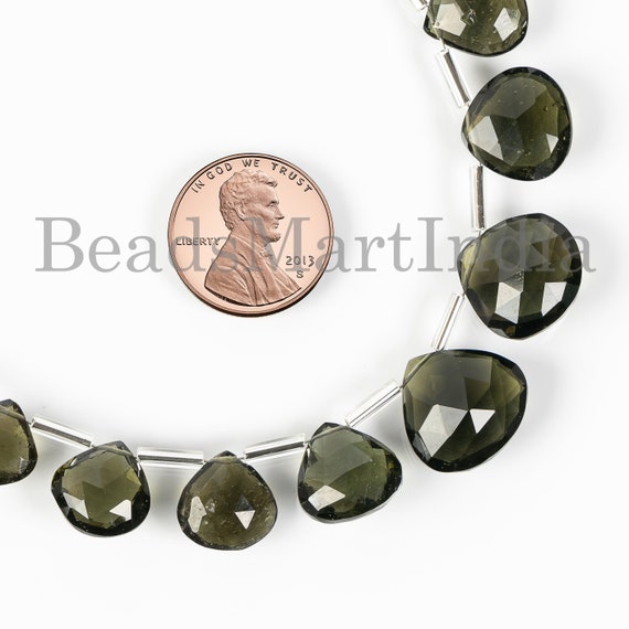 Top Quality Moldavite Faceted Heart Beads, Natural Moldavite 7-14mm Heart Jewelry, Green Moldavite Faceted Wholesale Jewelry Beads Strands.