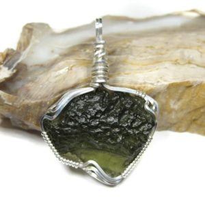 Shop Moldavite Pendants! Moldavite Pendant Wire Wrapped in Sterling Silver Wire (#3) | Natural genuine Moldavite pendants. Buy crystal jewelry, handmade handcrafted artisan jewelry for women.  Unique handmade gift ideas. #jewelry #beadedpendants #beadedjewelry #gift #shopping #handmadejewelry #fashion #style #product #pendants #affiliate #ad