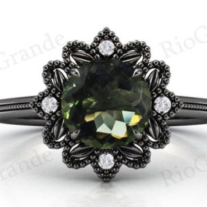 Antique Leaf Style Moldavite Engagement Ring Vintage Moldavite Wedding Ring Art Deco Moldavite Bridal Anniversary Promise Ring For Women | Natural genuine Gemstone rings, simple unique alternative gemstone engagement rings. #rings #jewelry #bridal #wedding #jewelryaccessories #engagementrings #weddingideas #affiliate #ad