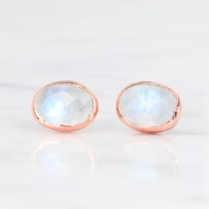 Raw Rainbow Moonstone Stud Earrings • Rose Gold Filled • June Birthstone • Handmade Gemstone Fall Jewelry • Whimsigoth • 24k Dip • Handmade | Natural genuine Moonstone earrings. Buy crystal jewelry, handmade handcrafted artisan jewelry for women.  Unique handmade gift ideas. #jewelry #beadedearrings #beadedjewelry #gift #shopping #handmadejewelry #fashion #style #product #earrings #affiliate #ad