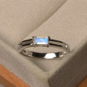 Shop Moonstone Rings! Minimalist moonstone ring, stackable band ring, sterling silver, baguette ring | Natural genuine Moonstone rings, simple unique handcrafted gemstone rings. #rings #jewelry #shopping #gift #handmade #fashion #style #affiliate #ad