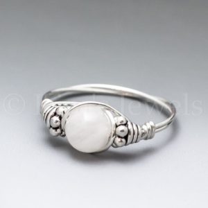 White Moonstone Bali Sterling Silver Wire Wrapped Gemstone BEAD Ring – Made to Order, Ships Fast! | Natural genuine Gemstone rings, simple unique handcrafted gemstone rings. #rings #jewelry #shopping #gift #handmade #fashion #style #affiliate #ad