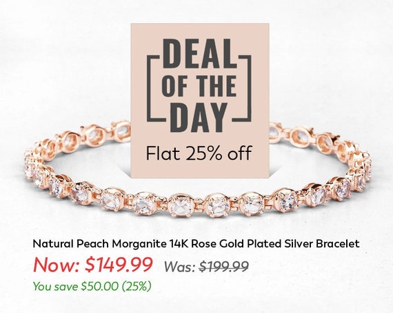 Morganite Bracelet, Natural Peach Morganite Ovals Tennis Bracelet In 925 Sterling Silver 14k Rose Gold Plated, Free Gift With Order!