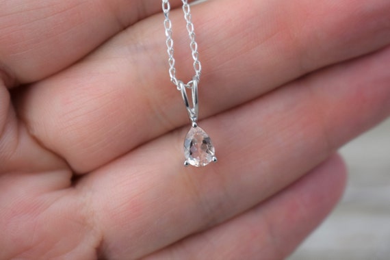 Morganite Pendant - Faceted Pear / Teardrop Pendant Necklace - Peach Morganite Sterling Silver - Choice Of Chain