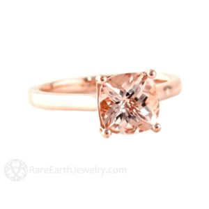 Shop Morganite Jewelry! Morganite Cushion Cut Engagement Ring Natural Morganite Solitaire Ring Rose Gold Pink Stone Engagement Ring 14K 18K or Platinum | Natural genuine Morganite jewelry. Buy handcrafted artisan wedding jewelry.  Unique handmade bridal jewelry gift ideas. #jewelry #beadedjewelry #gift #crystaljewelry #shopping #handmadejewelry #wedding #bridal #jewelry #affiliate #ad